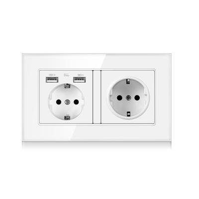 China EU 146 Wall Charging Power Residential/General Purpose Standard Home Socket Outlet, 16A USB Germany Sockets With Galss Panel Socket, AC110-250V for sale