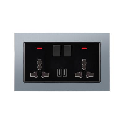 China Residential/Multipurpose Universal Double 3 Pin Wall Socket With Switch Aluminum Alloy Panel With Electrical USB Sockets And Switches With LED Light for sale