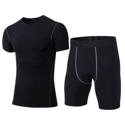 China Breathable 2 Pcs Short T-Shirt And Pants Cool Dry Wear Compression Sweatsuit Set Baselayer Tops Bottoms for sale