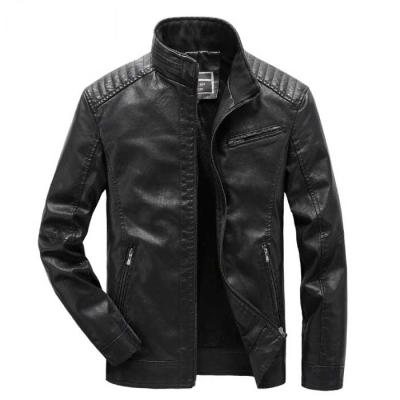 China QUICK DRY Plush Mens Leather Jacket Stand Collar Mens Motorcycle Leather Jacket for sale