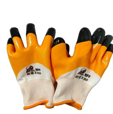 China Anti-smash King Oil Resistant And Wear-resistant Waterproof Nitrile Soaked Orange Nitrile Polyester Labor Protection Work Glove for sale