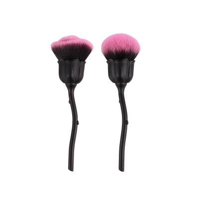 China Customized wholesale good quality soft vegan brush black rose flower blush single powder makeup brush for sale