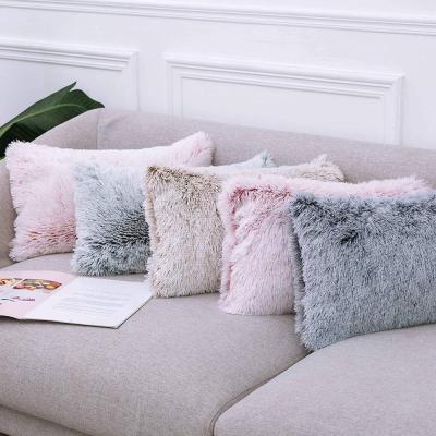 China PORTABLE Fluffy Soft Plush Cushion Cover Sit Cases Solid Color Sofa Home Decor 45*45cm for sale