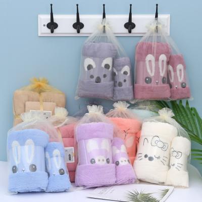 China Two Piece Towel Adult Coral Fleece Bath Towel Sets 10 Colors Cartoon Towel Set Hotel Microfiber Viable Wholesale Travel Viable for sale