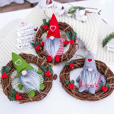 China Nordic New Doll Ornament Christmast Small Doll Rattan Faceless Ring Hanging Wreath Window Ornaments Christmas Decorations for sale