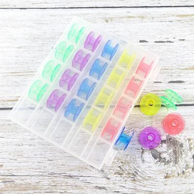 China Transparent Plastic Sewing Machine Bobbin Spools Empty Bobbins Core Sewing Machine Bobbins 25 Pcs With Storage Box Case for sale