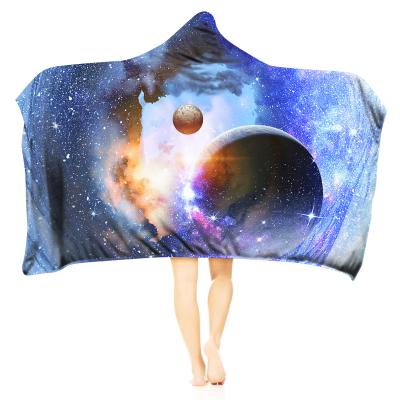 China Anti-Pull Galaxy Universe Sky Starry Star 3D Printed Plush Hoodie Blanket For Beds Winter Blanket Towel for sale