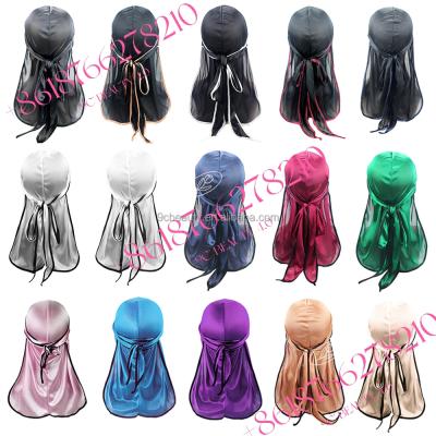 China 22 colors hot-selling silk satin Long-tailed cowls Amazon covered long tail and elastic cowls and durags custom logo for sale