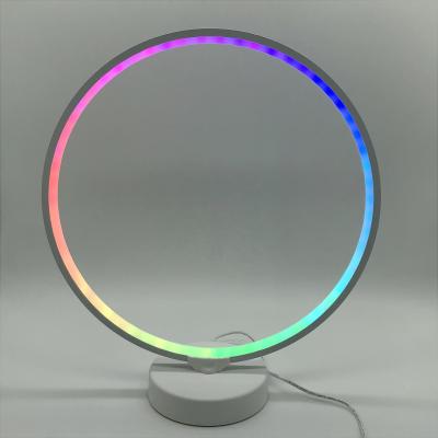 China Amazon Hot Sale Modern RGB LED Circle Atmoshpere Dimmable Circle Table Lamp For Bedroom With Remote Control for sale