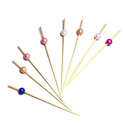 China Easily cleaned fashionable colorful bamboo bead skewers shaped different decorative fruit skewers for party for sale