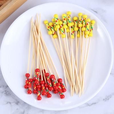 China Easily Cleaned China Factory Colored Beaded Decorative Bamboo Cocktail Skewers for sale