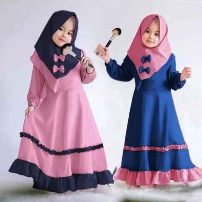 China Islamic Turban Eid Robe Children Muslim Dress Two-Piece Bow Children's Prayer Clothing Polyester/Cotton Hot Sale for sale