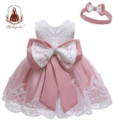 China Yoliyolei Breathable Kids Dress Baby Girls Formal Princess Dress With Big Bowknot Bowknot Lace 1st Birthday Pageant Embroidery Infant Formal Dress for sale