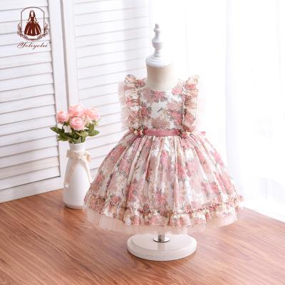 China Royal Baby Lolita Spanish Floral Print Newborn Baby Ball Gown Wholesale 1st Birthday Party Dress Breathable Cavity Embroidery for sale