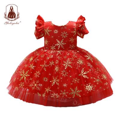 China Outong Washable Kids Clothing Girls Red Dress Printed Baby Red Lace Party Dresses Birthday 12months Bb Long Dress for sale