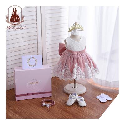 China Breathable Fashion Birthday Baptism Party Kids Ball Gown Wedding Big Bow Formal Bridesmaid Dresses With Gift Box Set for sale