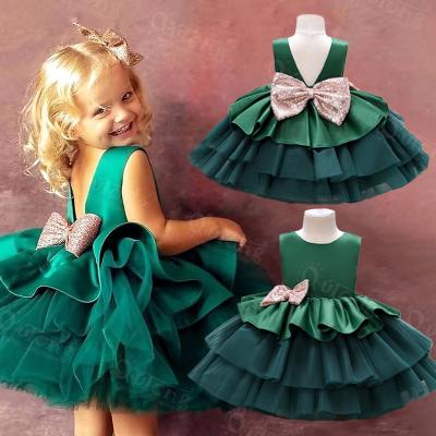 China Princess Toddler Birthday Party Breathable Green Kids Ruffle Tutu Ball Gown Dress With Bowknot Front For Girl 0-2 Years for sale