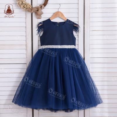 China Low MOQ Elegant Breathable Sequin Princess Ball Gown Blue Backless Evening Birthday Party Girl Dress For Kid 5-9 Years for sale