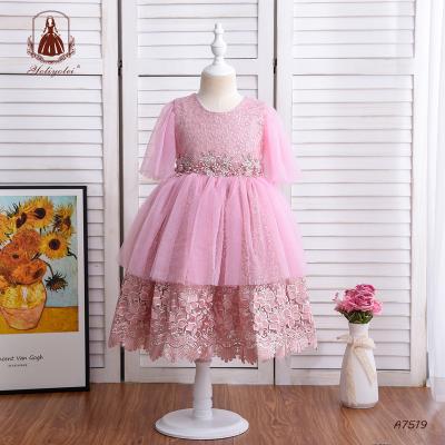 China Latest Breathable Design Mid Waist Half Sleeve Embroidered Lace Up Dress Ankle Layered Tulle Girls' Maxi Princess Dresses for sale