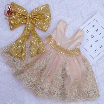 China A009 Yoliyolei Style Ropa Nia Girls Baby Bling Sequin Bow Lace Princess Birthday Girl Kids Dress Breathable European Design Large for sale