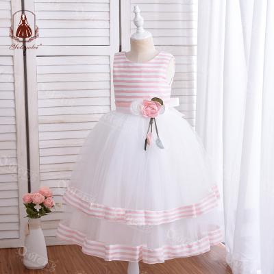 China A7401 Breathable Vestidos Custom Made De Nia Children Party Dress Pink and White Stripe Girls Ball Gown for Girls 4-12 Years Old for sale