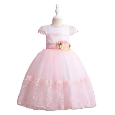 China Outong Kids Clothing Short Sleeve Teenage Summer Girl Party Lace Breathable Maxi Kids Girl Dress With Solid Flower for sale