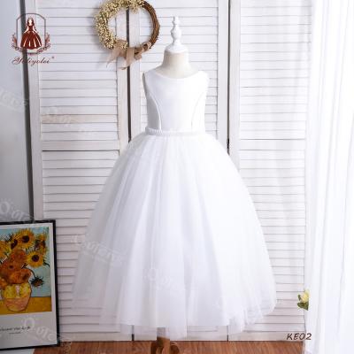 China Breathable White Polyester Outong Tulle Kids Dress Toddler Wedding Formal Fashion Communion Flower Girl Dresses With Pearl for sale