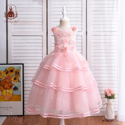 China Wholesale Breathable Outong Toddler Girl Dresses Formal Princess Dresses For Kids Applique Girl Maxi Fashion Layered Cake Fluffy Prom Dress for sale