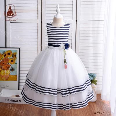 China Outong Breathable Kids Prom Even Fluffy Maxi Stripe Girl Party Dress Fashion Elegant Solid Flower Birthday Party Dress for sale