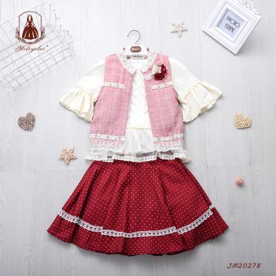 China 3 Piece Casual Short Sleeve Kids Dress Dot Clothes Outfit Shirt And Summer Embroidered Clothing Girls Where The Skirt Sets for sale