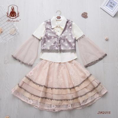 China High Quantity Breathable Children Clothing Sets Clothes Wear Coat Pink Dot Lace Skirt Kids Girls Skirt Sets for sale