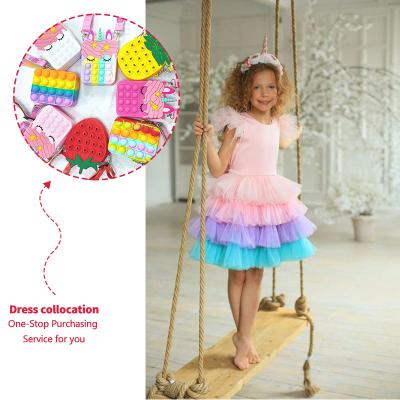 China 2022 New Girl's Sweet Dress Washable With Bag Rainbow Layered Cake Skirt Party Show Princess Unicorn Fluffy Dress for sale