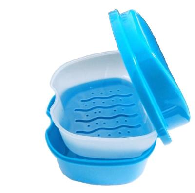 China PP Matched Color Durable Plastic Denture Wash Cleaning Box With Plastic Strainer Inside for sale