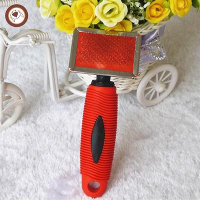 China TPR Poodle Pet Anti Slip Durable Strong Soft Handle Dog Animal Hair Grooming Throwing Mold Slicker Brush for sale