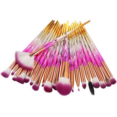 China Angular Blush New 20 Pcs Make Up Brush Diamond Handle Makeup Brushes Colorful Gradient Makeup Brush Set for sale