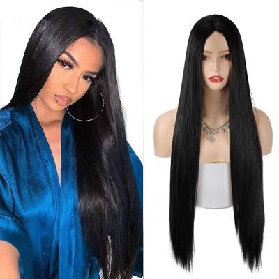 China Silky Straight Wave 28 Inches Black Hair Long Straight Synthetic Hair Wigs For Women Colored Women Wigs for sale