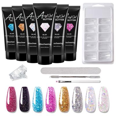 China Amazon Success 15ml Nail Art Gel Nail Builder Poly Nail Extension UV Glitter Starter Gel Nail Set for sale