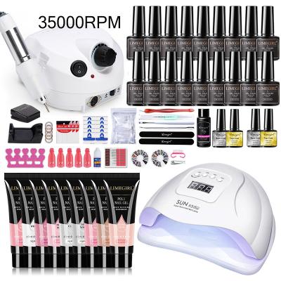 China Nail Salon DIY Nail Art Complete Nail Art Kit Lamp UV Led Poly Gel Nails Top Bottom Coat Sticker Top Nails Salon Professional Products With Nail Drill Machine for sale