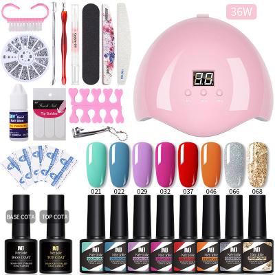 China Nail Art Beauty Fantastic 8 Colors Private Label OEM Salon Gel Nail Polish UV Starter Kit With Led UV Dryer Led Lamp Top Base Coat for sale