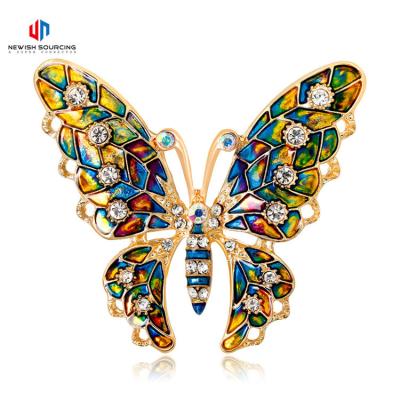 China Fabric Decoration Top Grade Soft Colorful Drip Butterfly Brooch New Animal Water Drill Brooch for sale