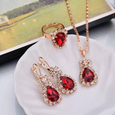 China TRENDY Hot Selling Three Piece Earrings Ring Set Fashion Bride Decoration Pendant Color for sale