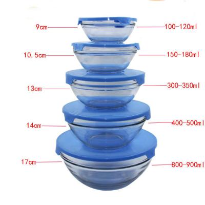 China High Quality Affordable Modern Round Glass Eco-friendly Salad Fruit Bowl Food Storage Set 5pcs for sale