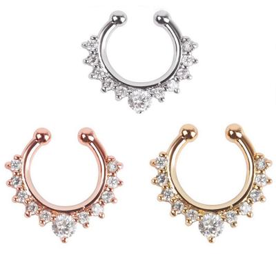 China Classic/Vintage Hypoallergenic/Popular Qufan Rhinestone Punk Sticky Nose Piercing Ring Without Perforation Nose Nail for sale