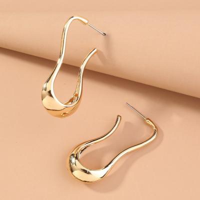 China Best Selling French Gold Vintage Qufan Hoops Geometrical Alloy Earrings Chunky Hoops French U Shaped Earrings Women's Chic Minimalist for sale