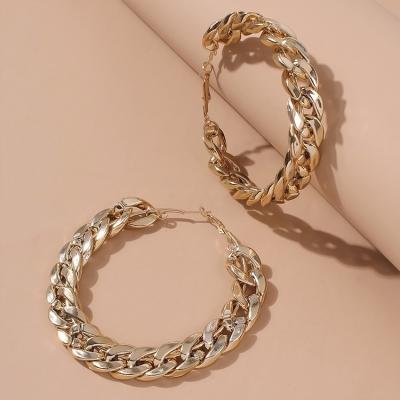 China Qufan Extra Oversized Exaggerated Twisted Earrings Nickel Free Lead Free Gold Plated Alloy Large Round Double Twist Circle Earring For Women for sale