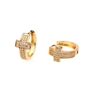 China Qufan FASHIONABLE Earrings Brass Women Gold Plated C Shape Earring Zirconia Jewelry Delicacy Zircon Shape Circle Bling Cross Earing for sale