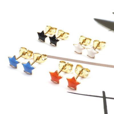 China Qufan FASHIONABLE copper cuff gold plated earrings dripping oil Five-pointed star personality gold female earrings for sale