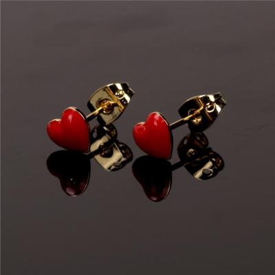 China Cute Qufan Oil Craft Girl Geometric Party Love Casual Multicolor Perforated Red Copper Drip Earrings for sale