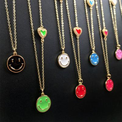 China Qufan Baroque 18k Hot Sale No Fade Cute Oil Drop Face Scarf Heart Clavicle Chain Necklace Happy Enamel Smiley Necklace Women for sale