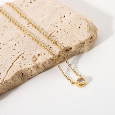 China TRENDY Qufan Gold Delicacy Chain Stainless Steel Pendant Necklace Mini Diamond Zircon Necklace Round Rectangle Geometric18k For Women for sale